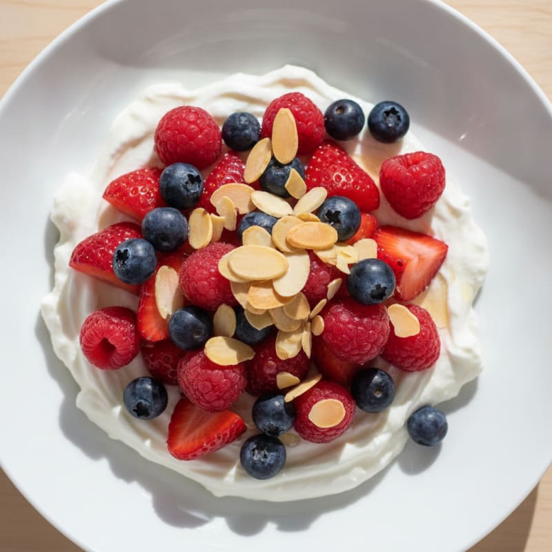 Greek Yogurt Protein Parfait with Mixed Berries and Almonds