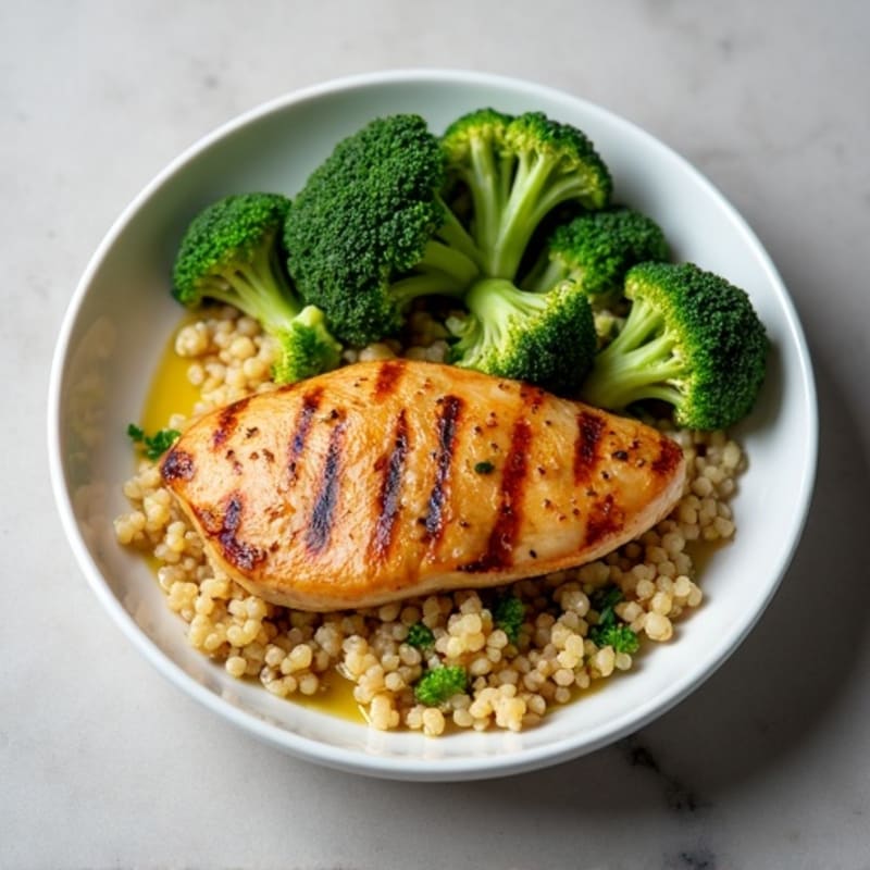 Grilled Chicken Breast with Roasted Broccoli and Quinoa