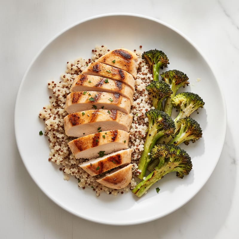 Grilled Chicken Breast with Quinoa and Roasted Broccoli