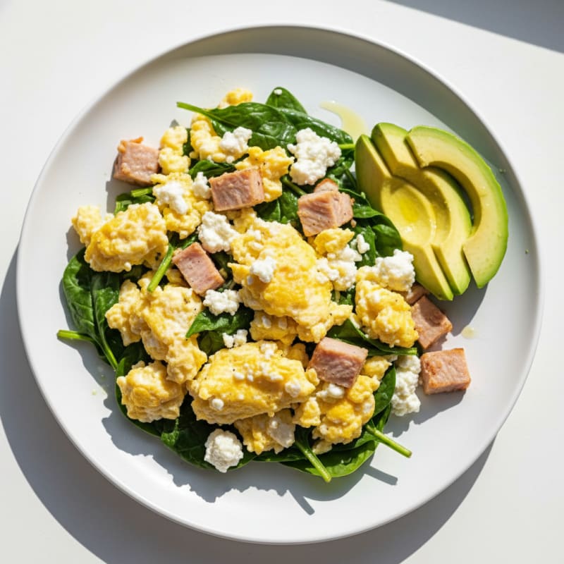 Cottage Cheese Scramble with Spinach and Smoked Turkey