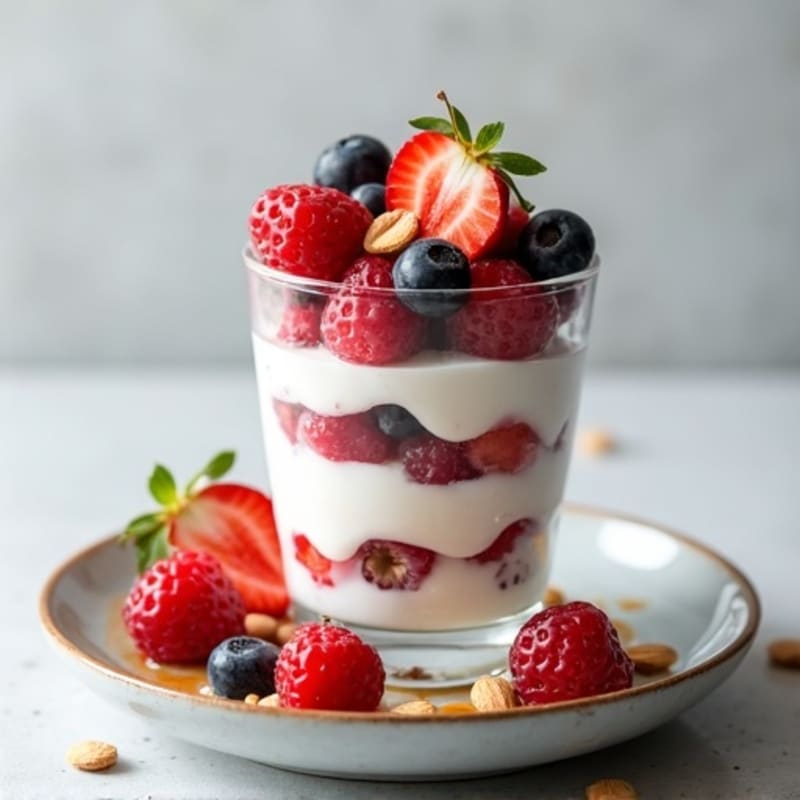 Greek Yogurt Protein Parfait with Mixed Berries and Almonds
