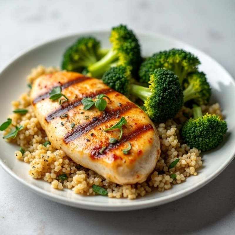 Grilled Chicken Breast with Quinoa and Roasted Broccoli