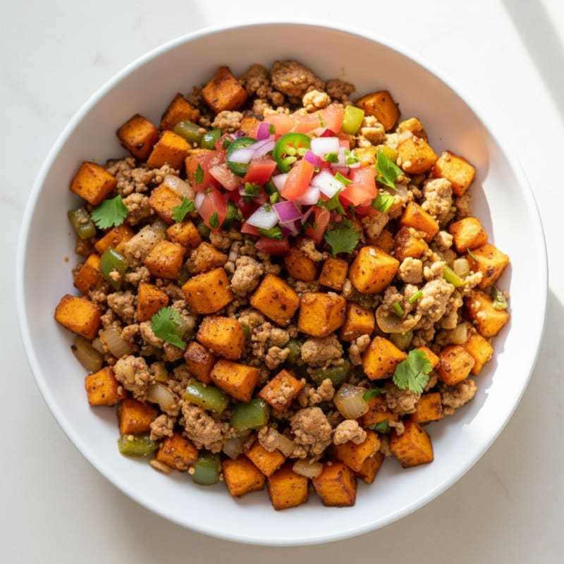 Turkey and Sweet Potato Hash with Pico