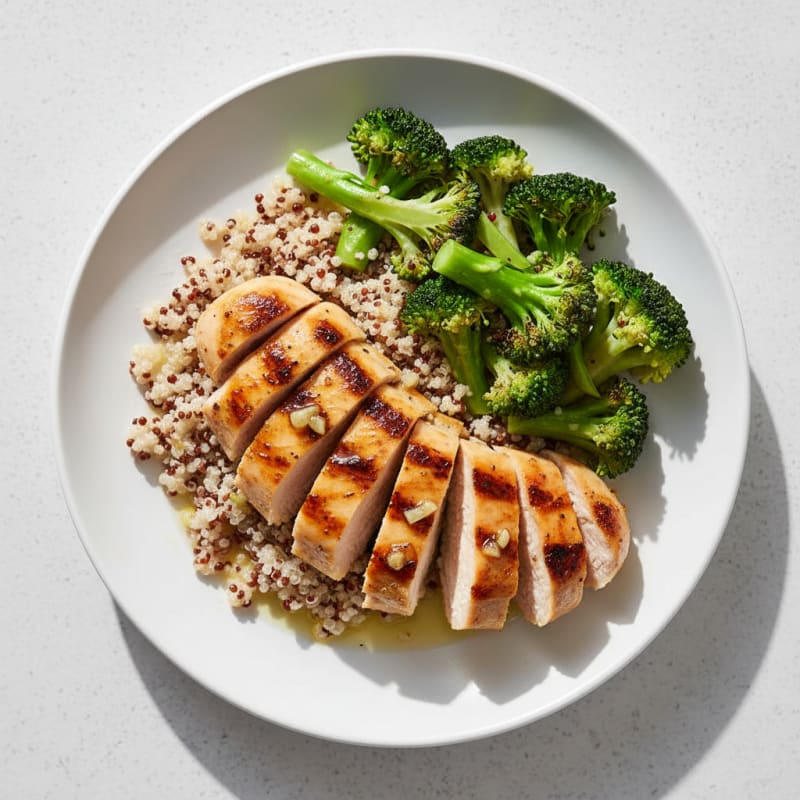 Grilled Chicken Breast with Quinoa and Steamed Broccoli