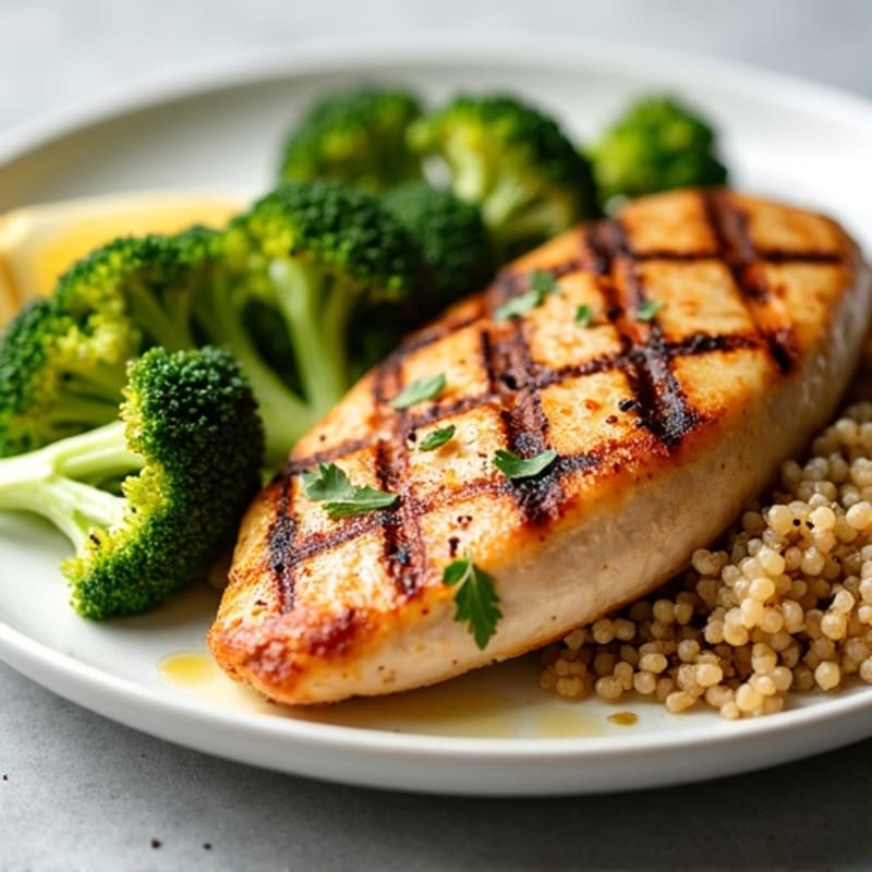 Grilled Chicken Breast with Roasted Broccoli and Quinoa