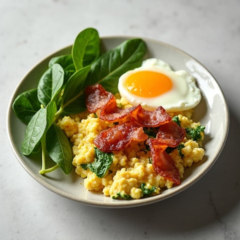 Cottage Cheese Scramble with Spinach and Turkey Bacon