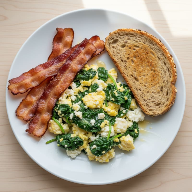 Cottage Cheese Scramble with Spinach and Turkey Bacon