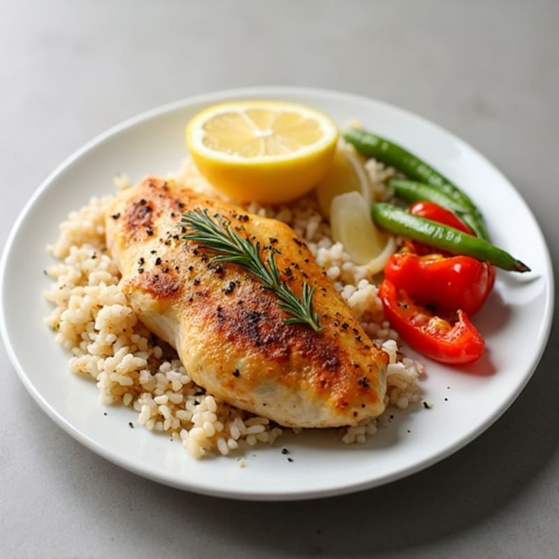 Roasted Lemon Herb Chicken with Fluffy Rice Pilaf
