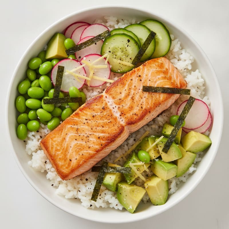 Salmon Sushi Rice Bowl with Avocado