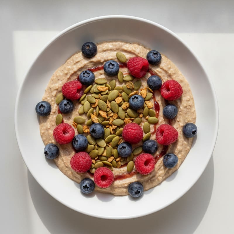 Silky Tofu Protein Smoothie Bowl with Pumpkin Seeds and Berries