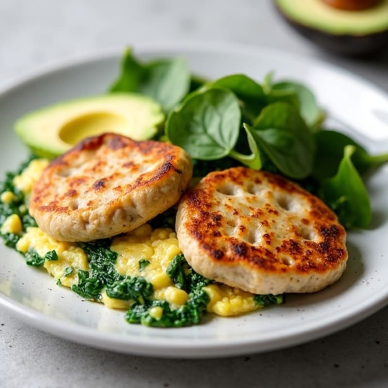 Egg White and Turkey Sausage Scramble with Sautéed Spinach