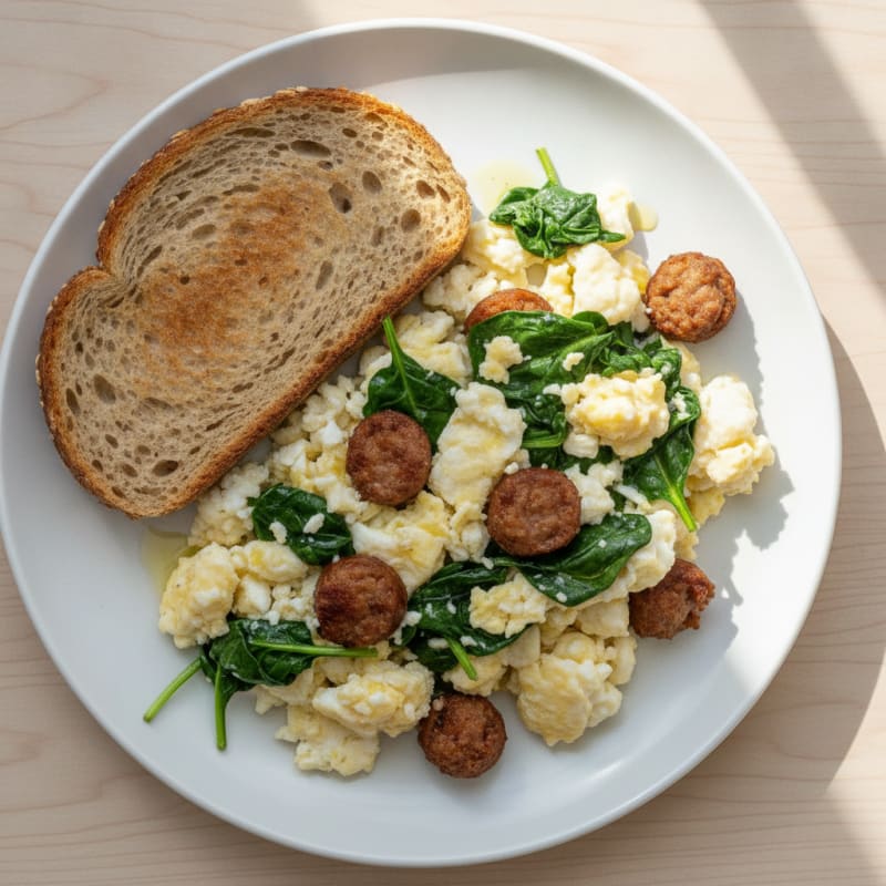 Egg White Scramble with Turkey Sausage and Spinach