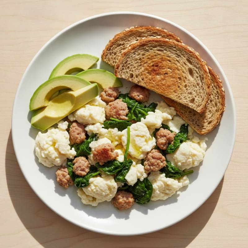 Egg White and Turkey Sausage Scramble with Spinach