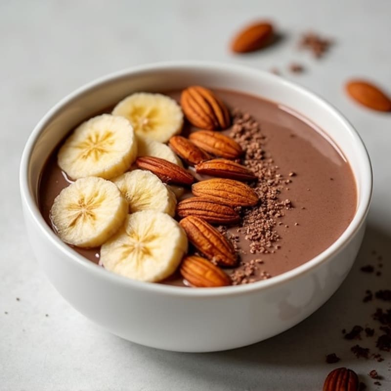 Creamy Dark Chocolate Almond Butter Smoothie Bowl with Toasted Almonds