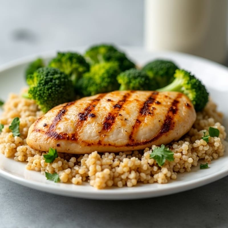 Grilled Chicken Breast with Quinoa and Roasted Broccoli