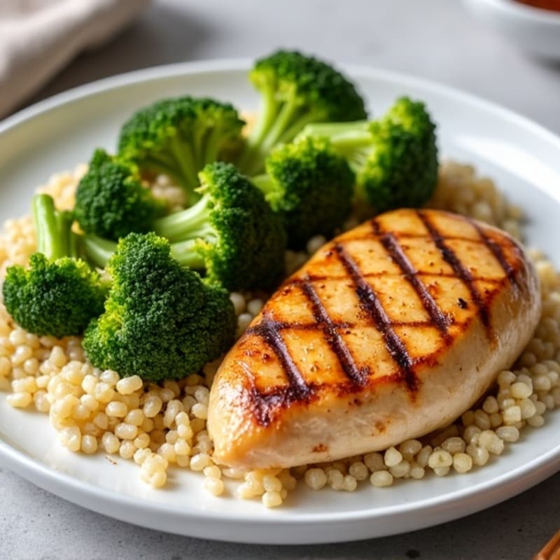 Grilled Chicken Breast with Roasted Broccoli and Quinoa