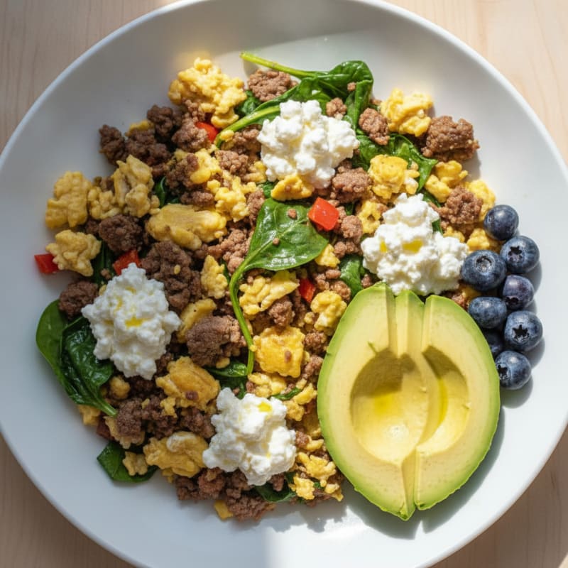 Lean Beef and Spinach Scramble with Cottage Cheese