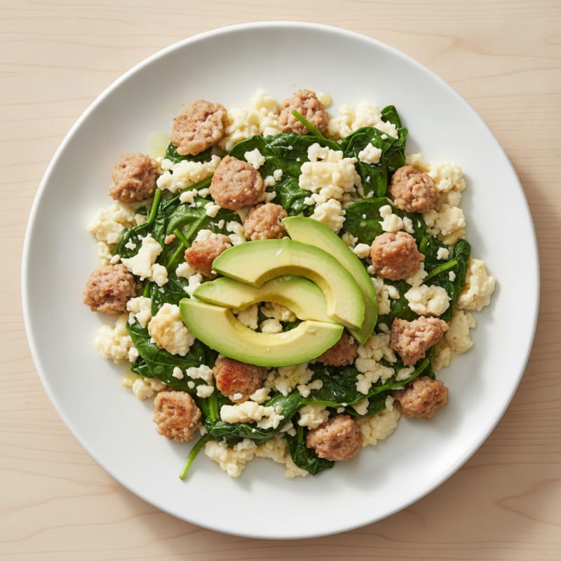 Egg White Scramble with Turkey Sausage and Spinach