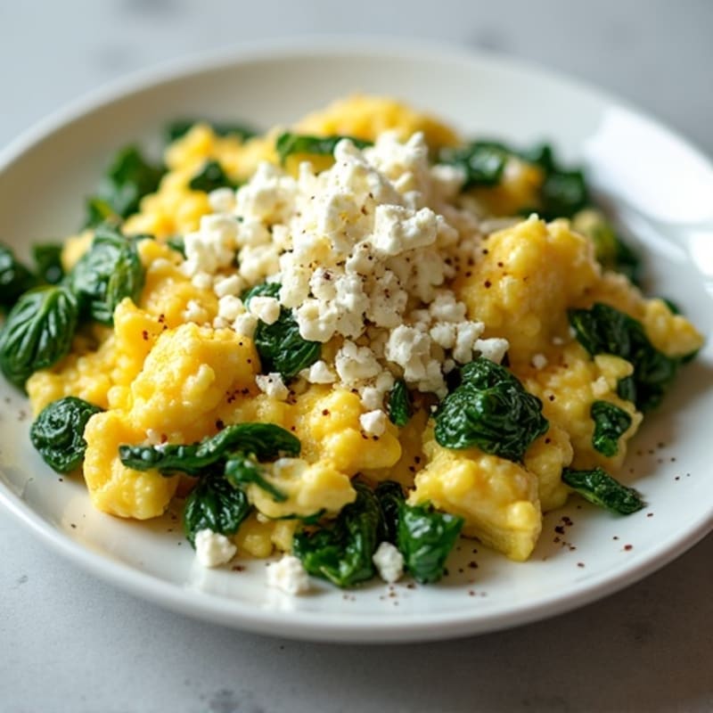 Fluffy Spinach and Feta Egg Scramble
