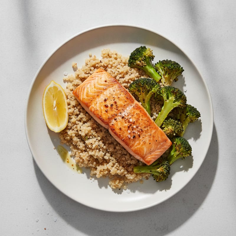 Seared Salmon with Roasted Broccoli and Quinoa