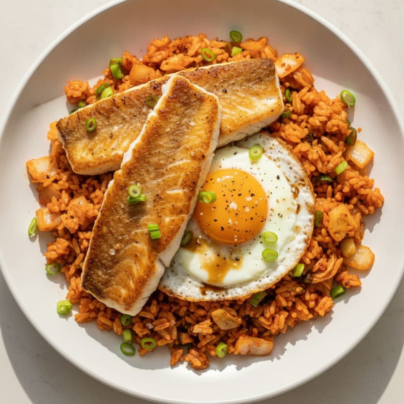 Pan-Seared Cod with Kimchi Fried Rice