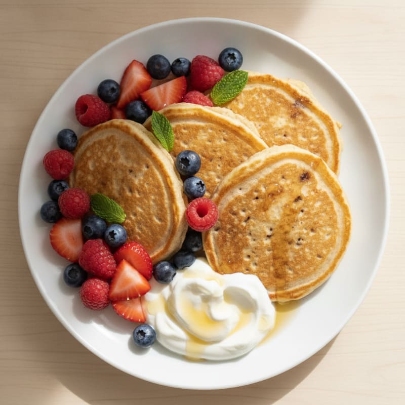 Fluffy Buttermilk-Style Protein Pancakes with Berries