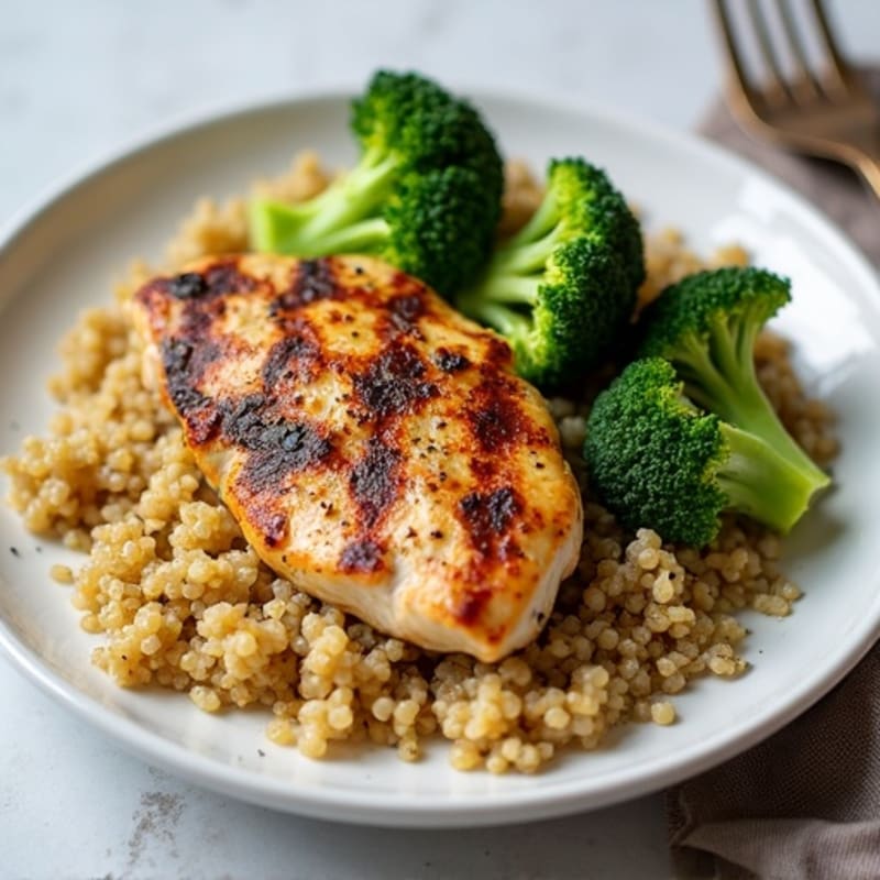 Grilled Chicken Breast with Quinoa and Roasted Broccoli