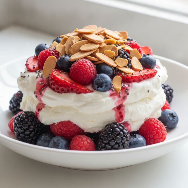 Greek Yogurt Protein Parfait with Mixed Berries and Almonds