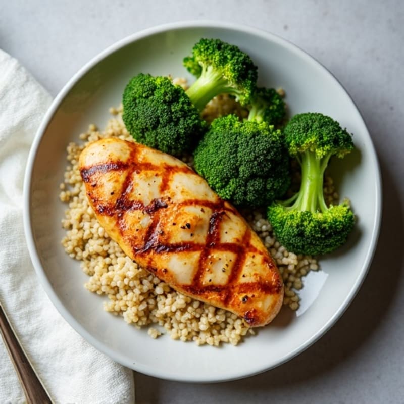 Grilled Chicken Breast with Quinoa and Roasted Broccoli