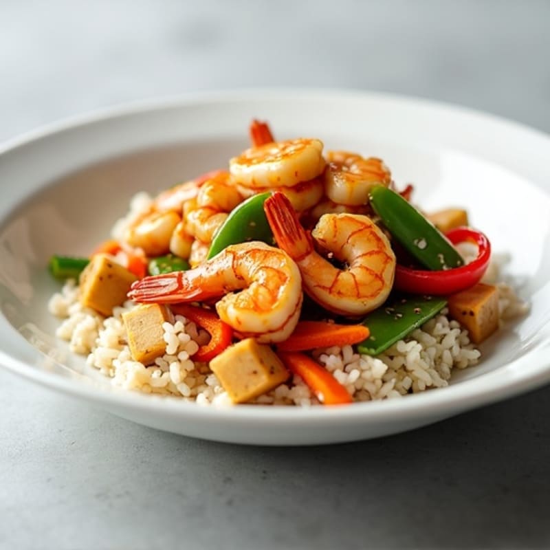 Shrimp and Tofu Stir Fry with Steamed Jasmine Rice