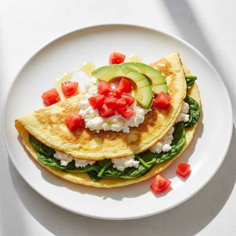 Egg White Spinach Omelette with Cottage Cheese and Fresh Tomatoes