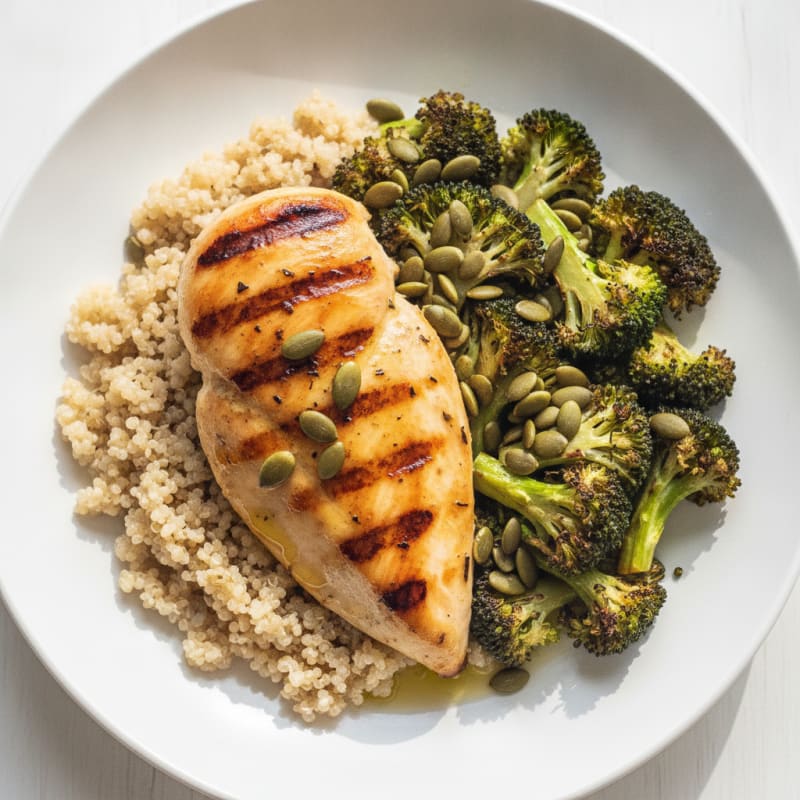 Grilled Chicken Breast with Quinoa and Roasted Broccoli