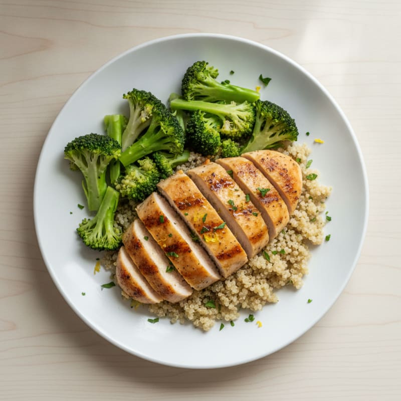 Grilled Chicken Breast with Quinoa and Steamed Broccoli