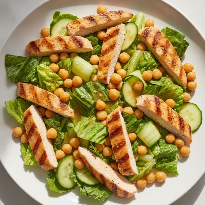 Grilled Chicken Breast Salad with Chickpeas and Crunchy Greens