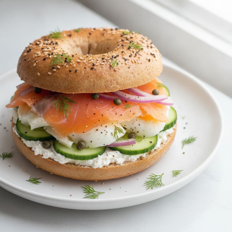 Smoked Salmon Everything Bagel Sandwich