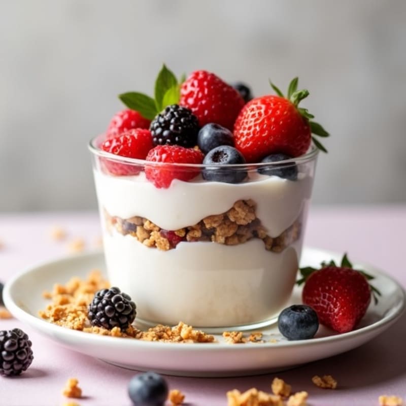 Greek Yogurt Parfait with Mixed Berries and Protein Crunch