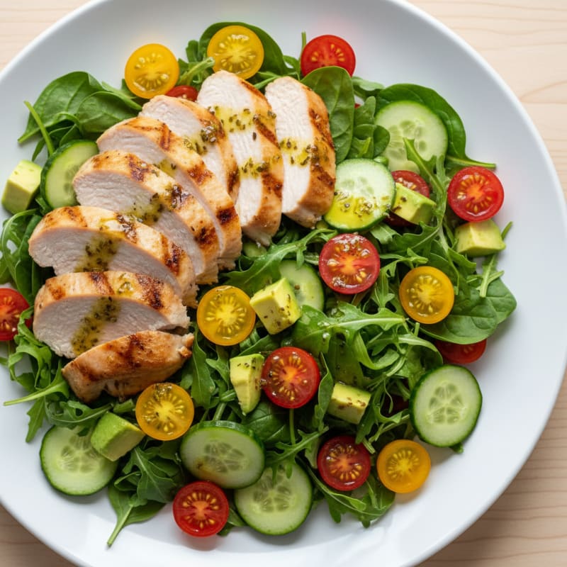 Grilled Turkey Breast Salad with Cherry Tomatoes and Cucumber