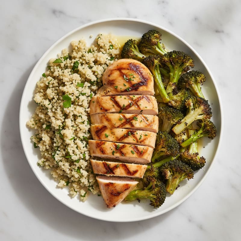 Grilled Chicken Breast with Quinoa and Roasted Broccoli