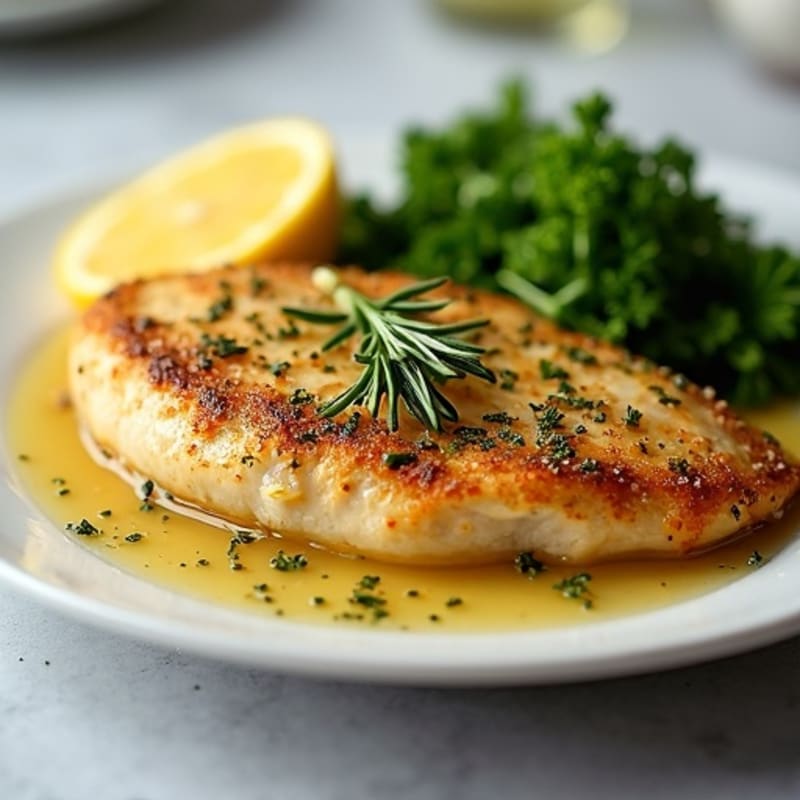 Herb-Crusted Pan Seared Chicken with Lemon Garlic Sauce