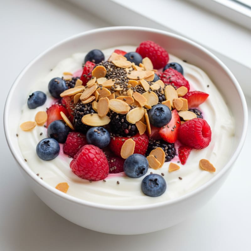 Greek Yogurt Protein Parfait with Mixed Berries and Almonds