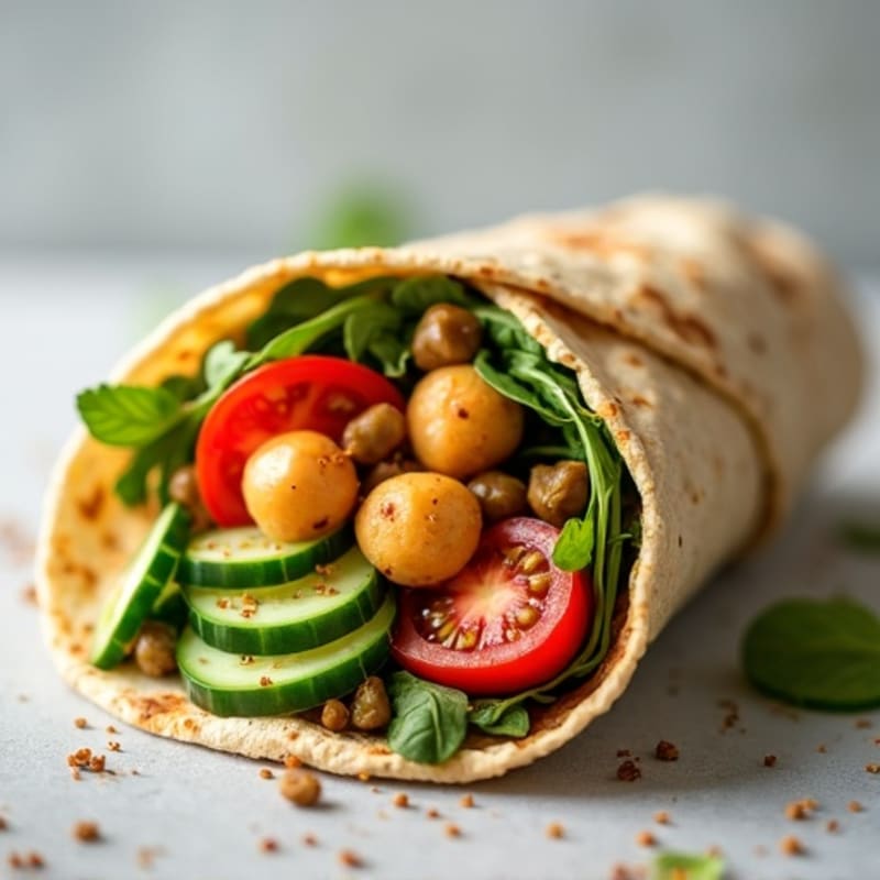 Crispy Roasted Chickpea and Fresh Vegetable Hummus Wrap