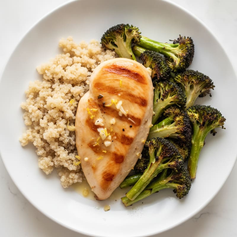 Grilled Chicken Breast with Quinoa and Roasted Broccoli