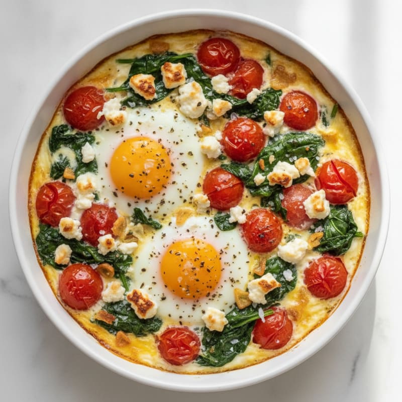 Baked Eggs with Roasted Tomatoes and Feta