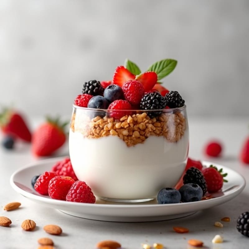 Greek Yogurt Protein Parfait with Mixed Berries and Almonds