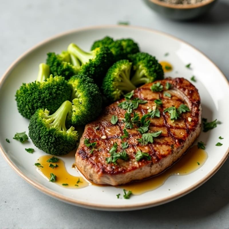 Garlic Herb Pan-Seared Steak with Crispy Roasted Broccoli