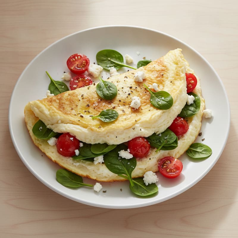 Fluffy Egg White Omelette with Feta and Tomatoes