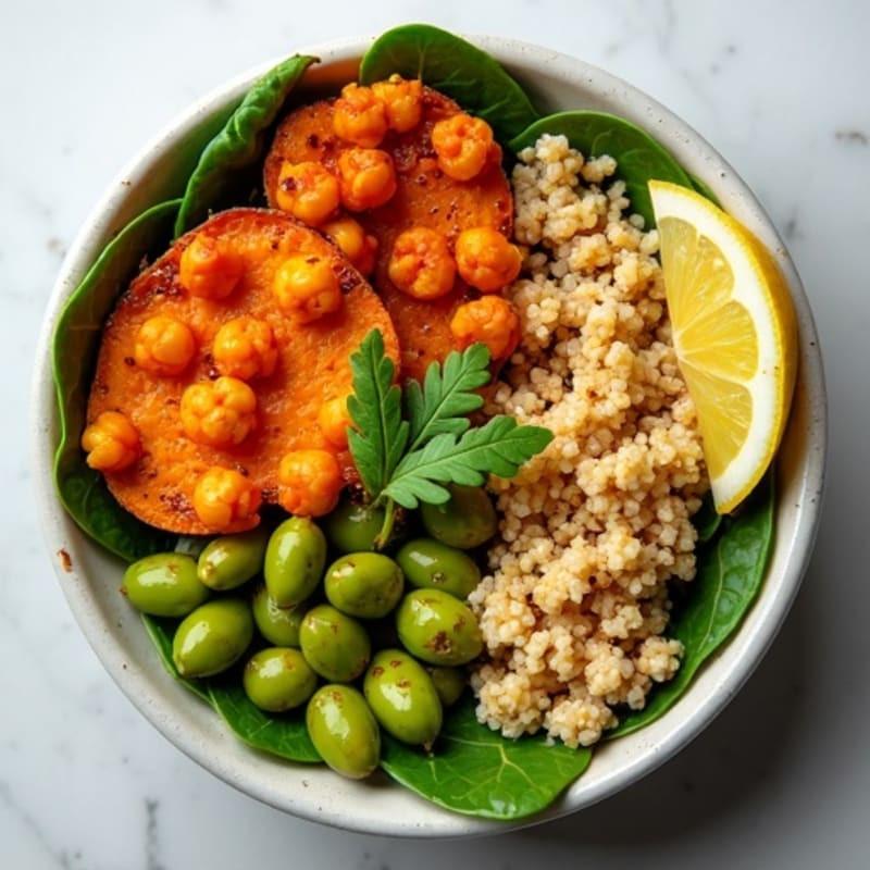 Roasted Sweet Potato Buddha Bowl with Crispy Chickpeas