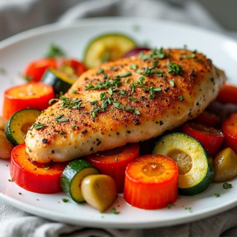 Herb-Crusted Sheet Pan Chicken with Roasted Rainbow Vegetables