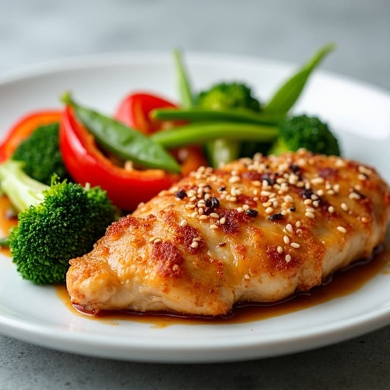 Crispy Sesame Ginger Chicken with Stir-Fried Vegetables