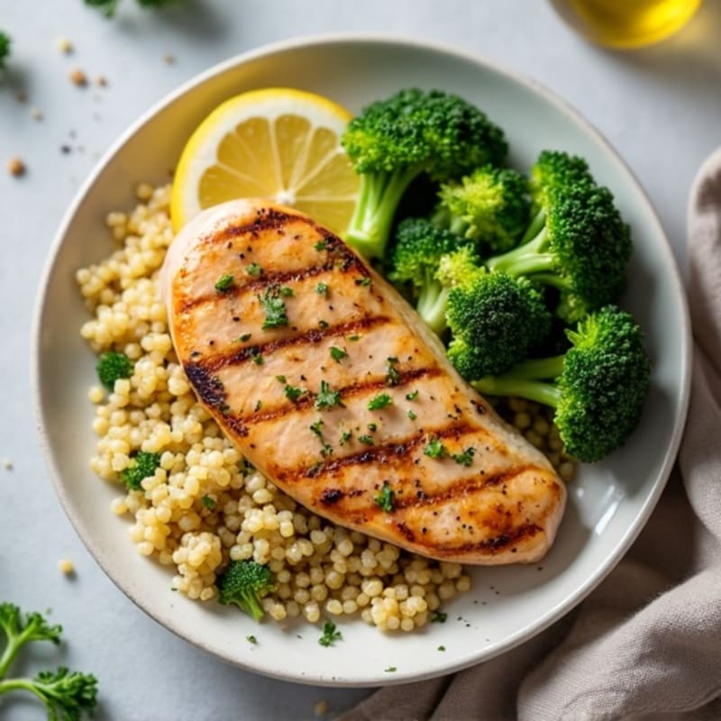 Grilled Chicken Breast with Quinoa and Roasted Broccoli